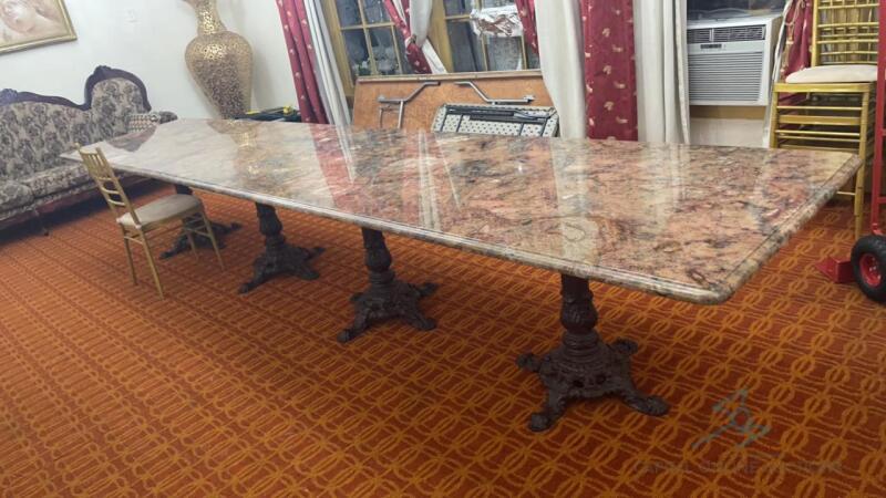 15ft x 3ft Marble Table with ornate bases