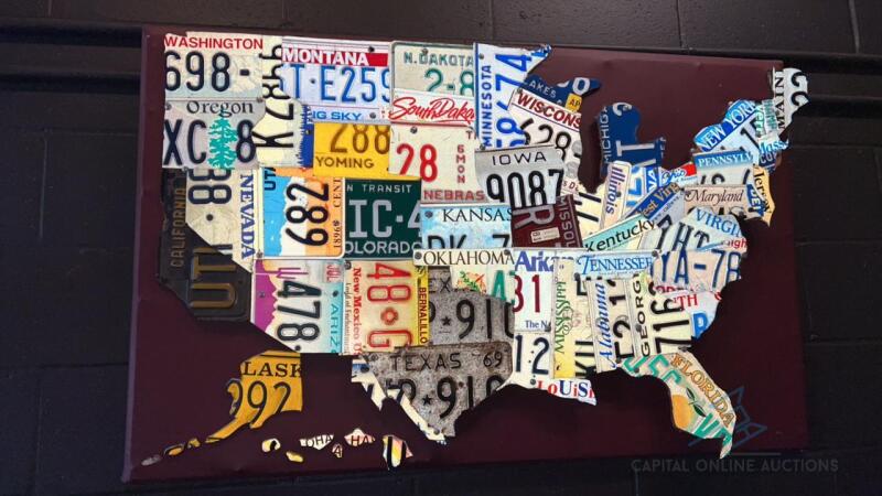 U.S. Map with License Plates Wall Decor