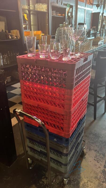 Huge Glassware Lot with Glass Racks and Dolly