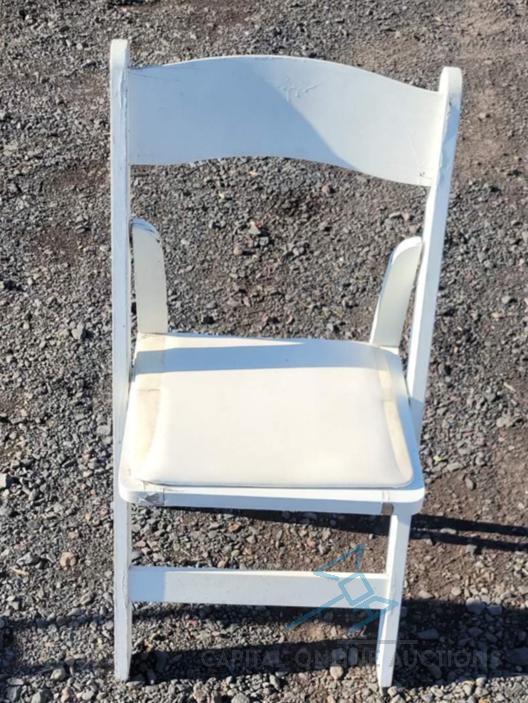 (136) White Wooden Padded Folding Chairs