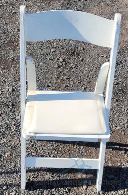 (100) White Wooden Padded Folding Chairs