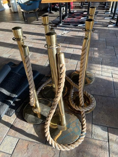 (5) Brass Stanchions with Heavy Rope