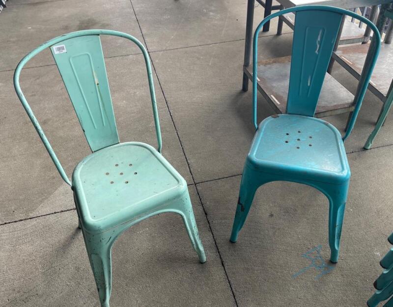(16) Blue and Green Metal Chairs