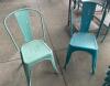 (16) Blue and Green Metal Chairs