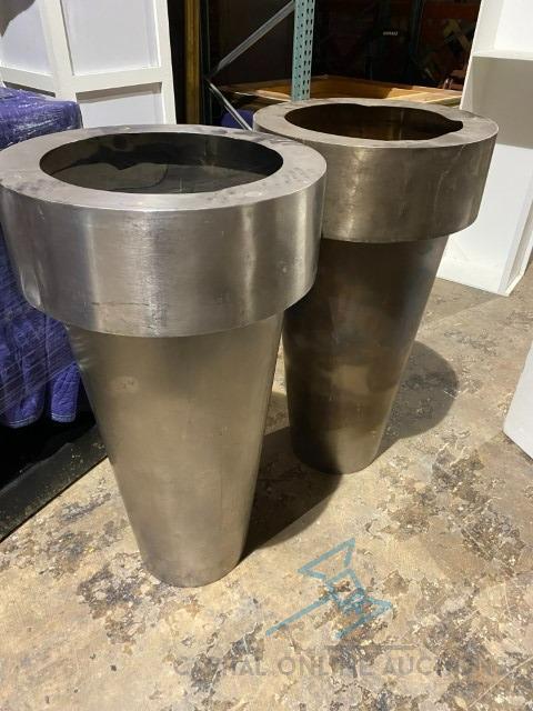 (2) Metal Round Planters