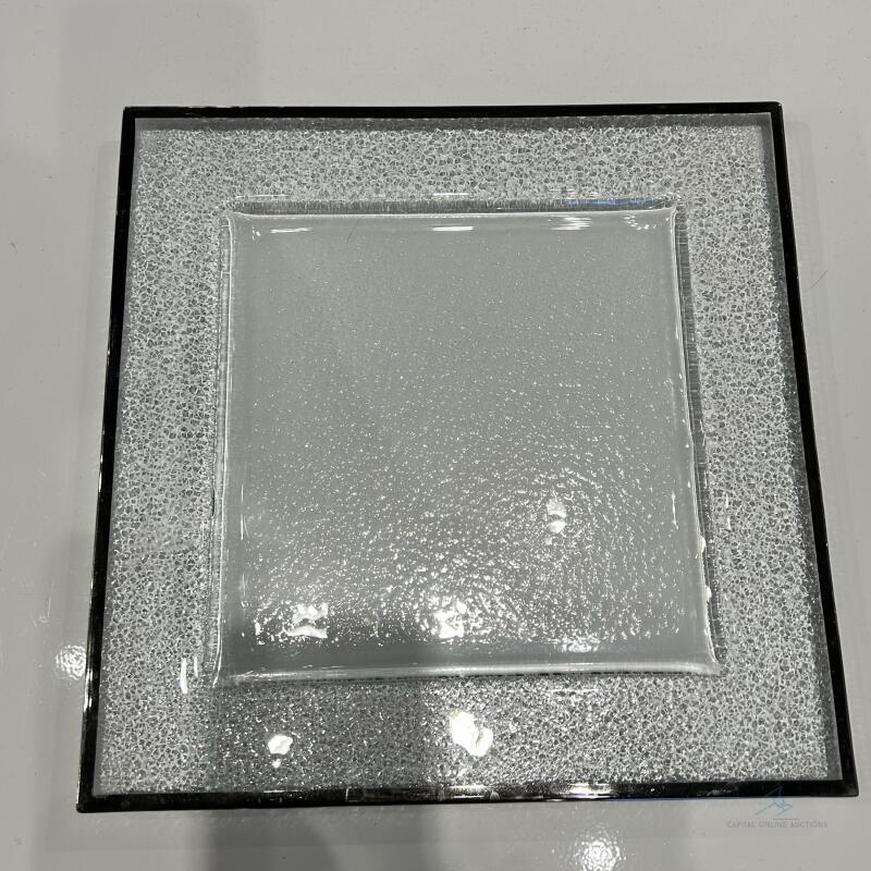 (134) Square silver trim charger plate