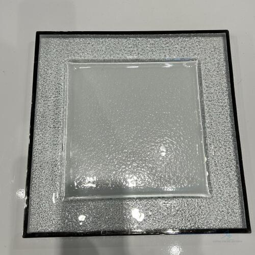 (200) Square silver trim charger plate