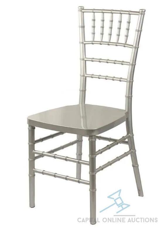 100 Brand New Silver Resin Chiavari Chairs with Steel Frames