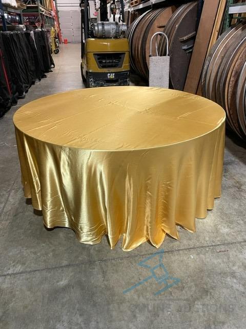 (25) Gold Satin 132" Round Table Linens