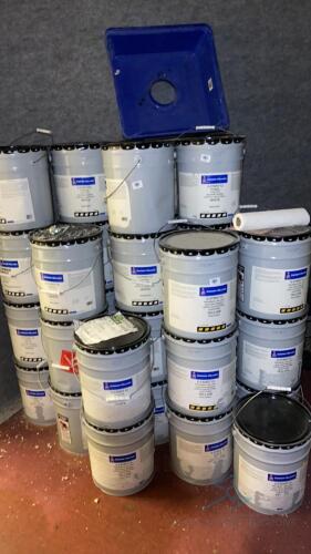 34 Cans of Sherwin Williams Paint (white and yellow)