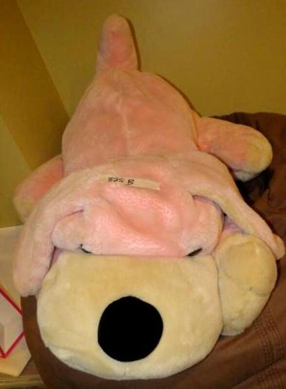 XL DOG Plush toy XL Pink dog floor pillow from FAO Schwartz Approx 40" L one bid price for entire lot