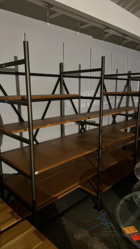 7 Shelving units w/ wood shelves