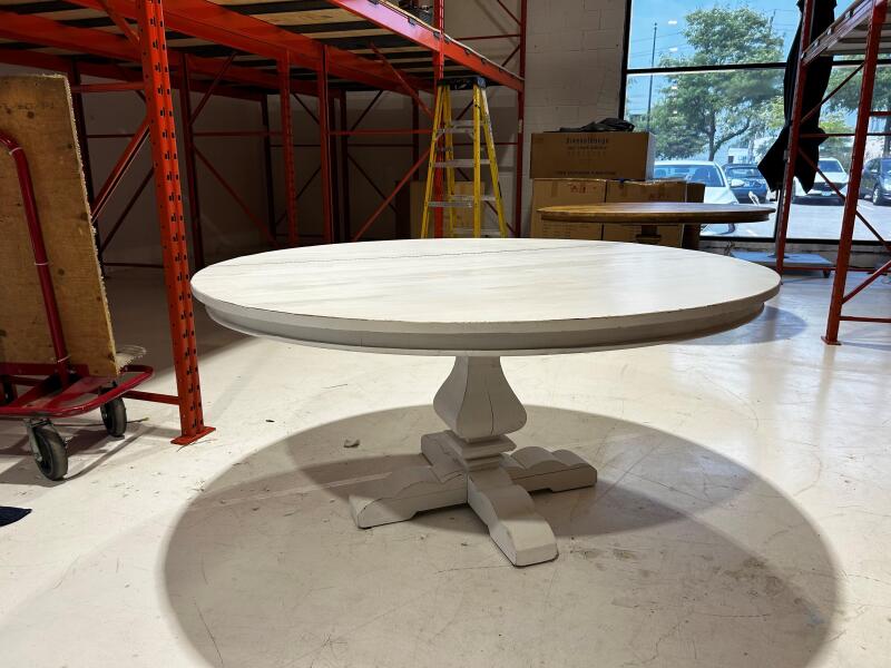 (5) 66" White Wood Round Dining Table