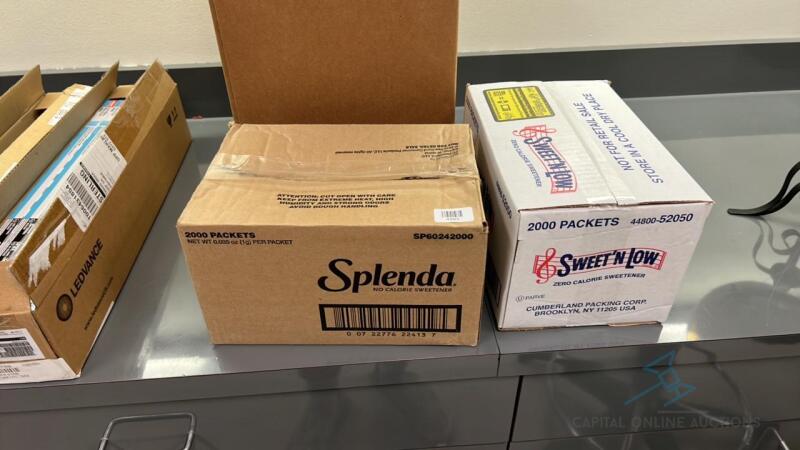 Boxes of Splenda, Sweet ‘N Low, Hot Chocolate Mix