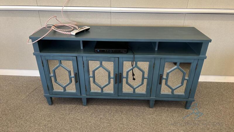 Blue wooden TV console