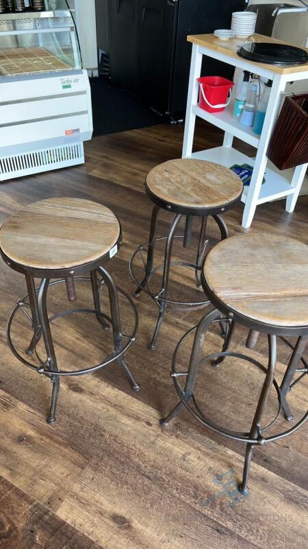 (3) Cast Iron and Wood Barstools