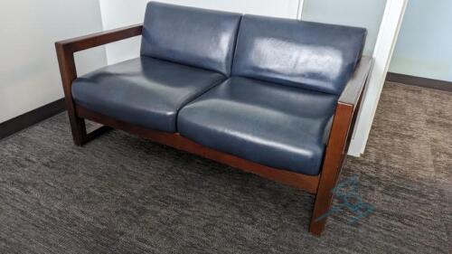 Wood and vinyl loveseat (RM2)