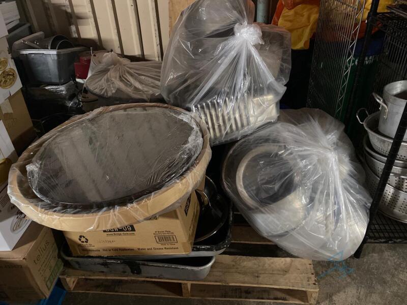 Pallet of Smallware including Trays and Hotel Pans