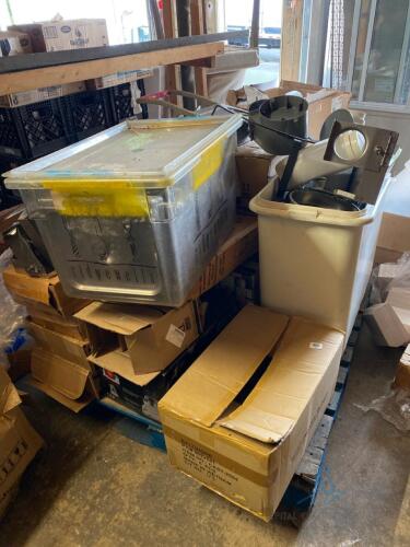 Pallet of Catering Equipment Including Smallware and Lettuce Chopper