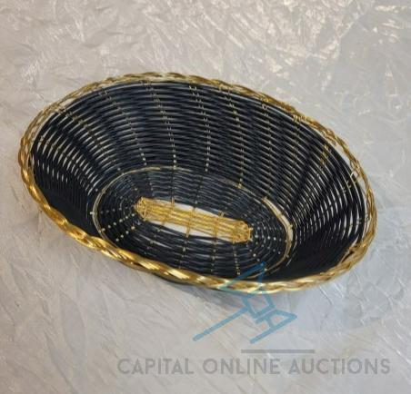 (15) Basket, Small Wicker Black & Gold Oval