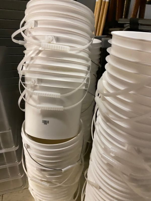 Lot of +_ 30 White Plastic Buckets with Lids