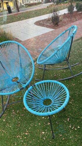 Set of Three Outdoor Rocking Chairs with Small Table