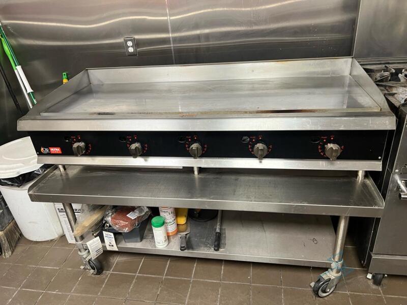 60" Chrome Plated Flat Grill with equipment stand on wheels