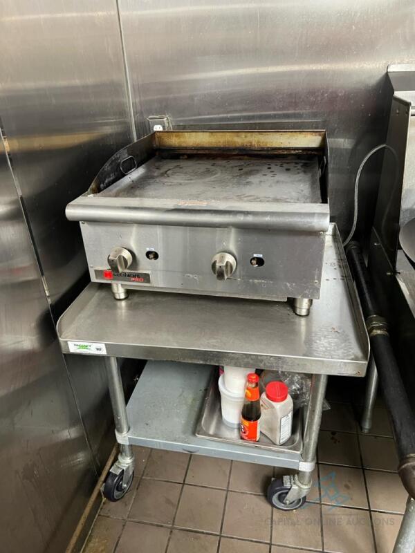 24" Flat Grill with equipment stand on wheels
