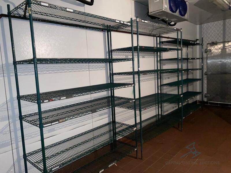 (3) Green Wire Shelving Units