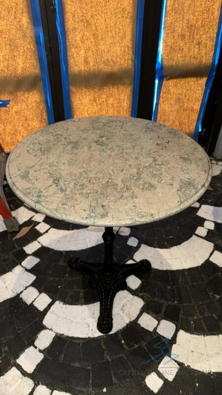 (3) Stone top dining tables with ornate bases