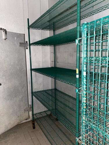 Wheeled Green Wire Shelving Unit