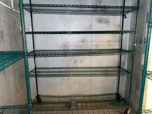 Wheeled Green Wire Shelving Unit