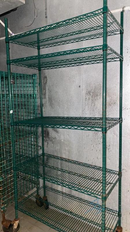 Wheeled Green Wire Shelving Unit