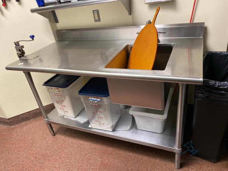 Stainless Steel Table with Can Opener and Sink