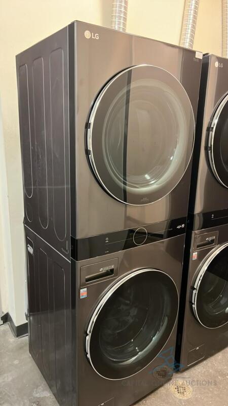 WashTower Stacked SMART Laundry Center 5.0 Cu.Ft. Front Load Washer & 7.4 Cu.Ft. Gas Dryer in Black Steel w/ Steam