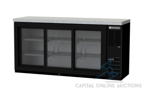 New in Box Beverage- Air Sliding Glass Doors Back Bar in Black with SS Top