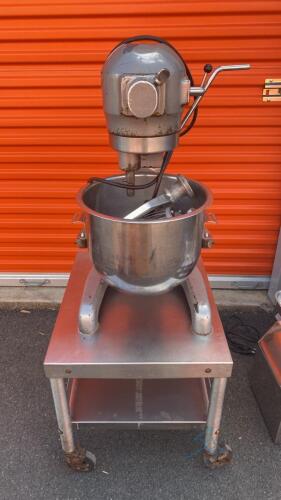 Hobart 20 Qt mixer on stainless steel table