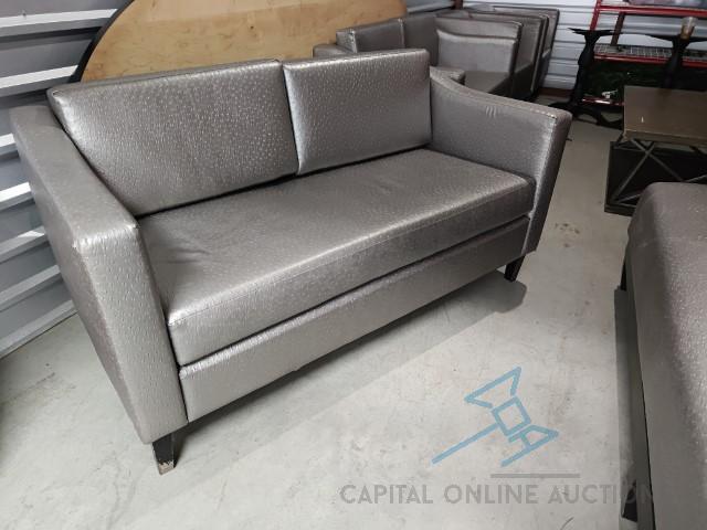 Faux Silver Ostrich Leather Love Seats