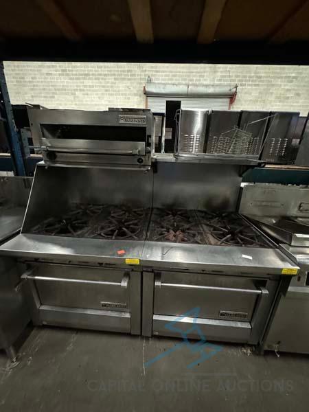 Garland Double oven with 8 burners and a Salamander