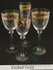 (1125) GOLD ETCHED Wine lg, with approx 45 dishwashing glass racks