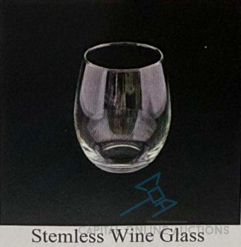 (1800) Wine Stemless Glasses with approx 44 dishwashing glass racks