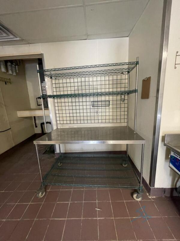 Stainless steel prep table with over shelves and under shelf