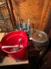 Assortment of 3 buckets and Kitchen Utensils