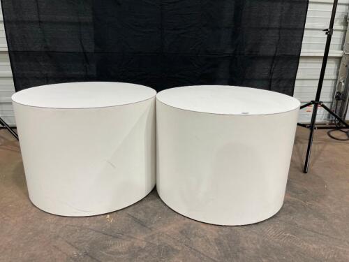 2 White Round Tables/Stands