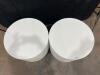 2 White Round Tables/Stands - 2