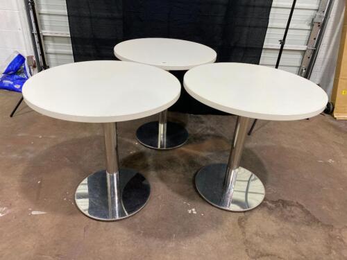 3 White Round Tables w/ chrome bases