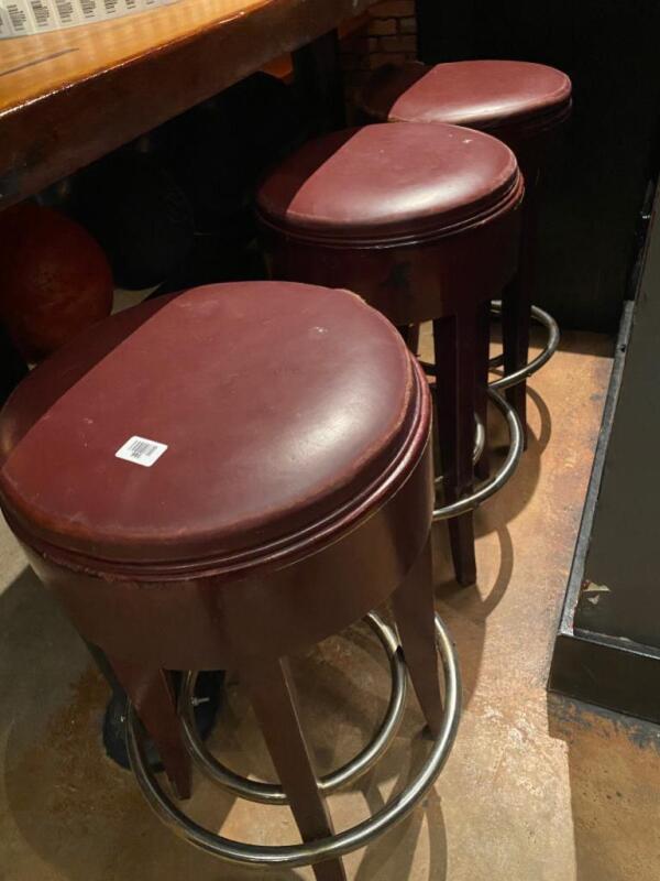 3 Bar Stools with Wooden Legs and Cushioned Seat