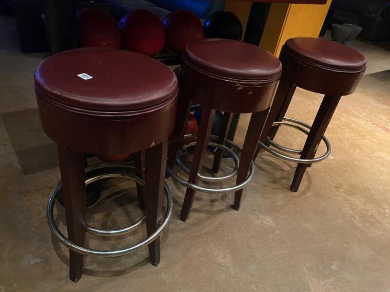 3 Bar Stools with Wooden Legs and Cushioned Seat