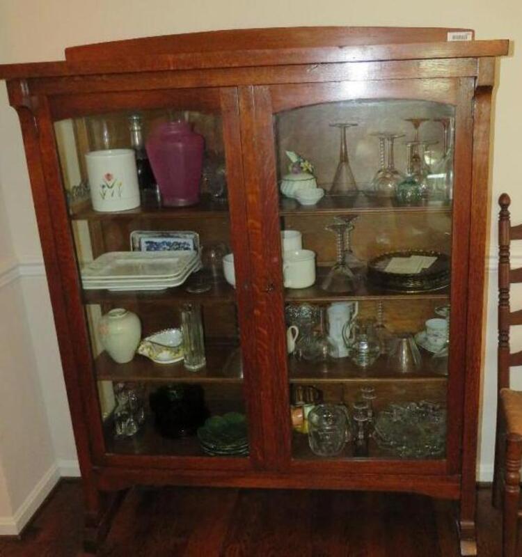 Oak and glass display cabinet