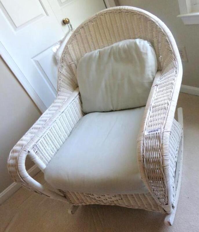 White wicker rocking chair